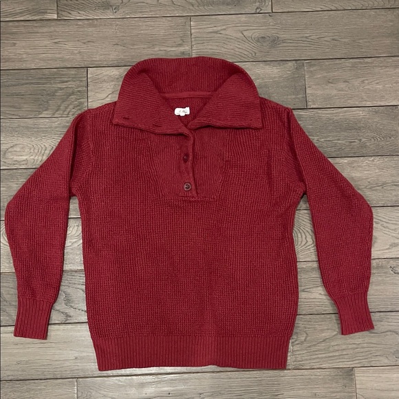 Aerie Maroon Red Funnel Neck Sweater with Button up - Picture 2 of 7